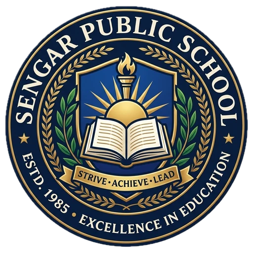Sengar Public School emblem with the motto Strive · Achieve · Lead